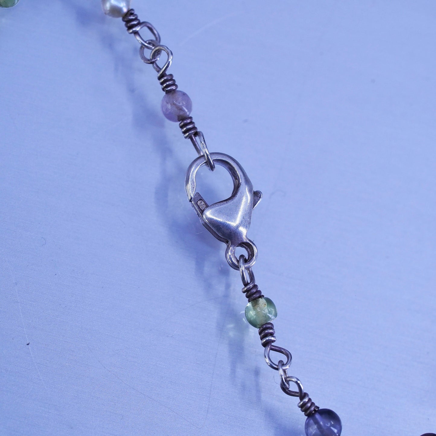 16”, Sterling 925 silver handmade necklace w/ pearl garnet beads heart pendant
