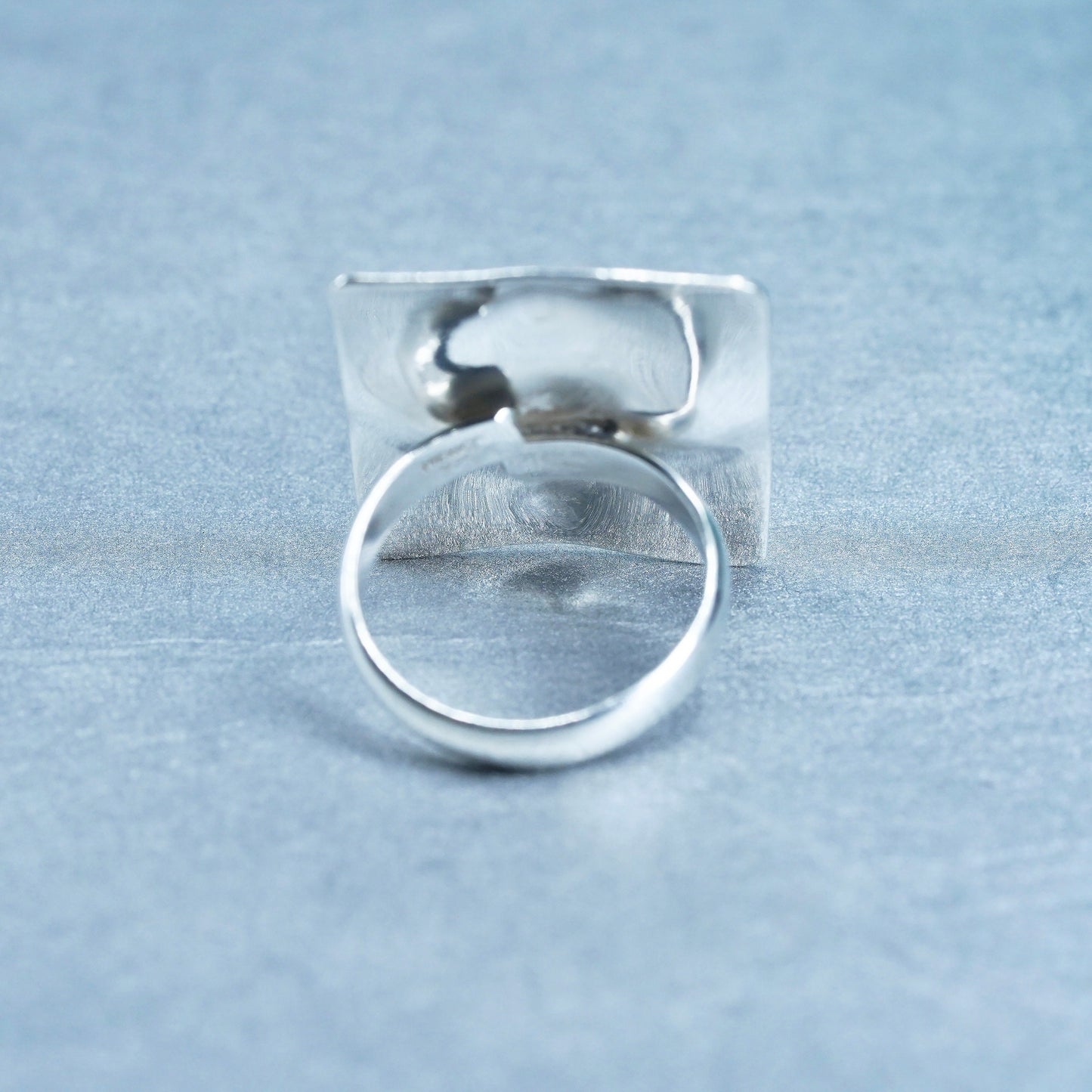Size adjustable, vintage Sterling 925 silver ring, textured square band