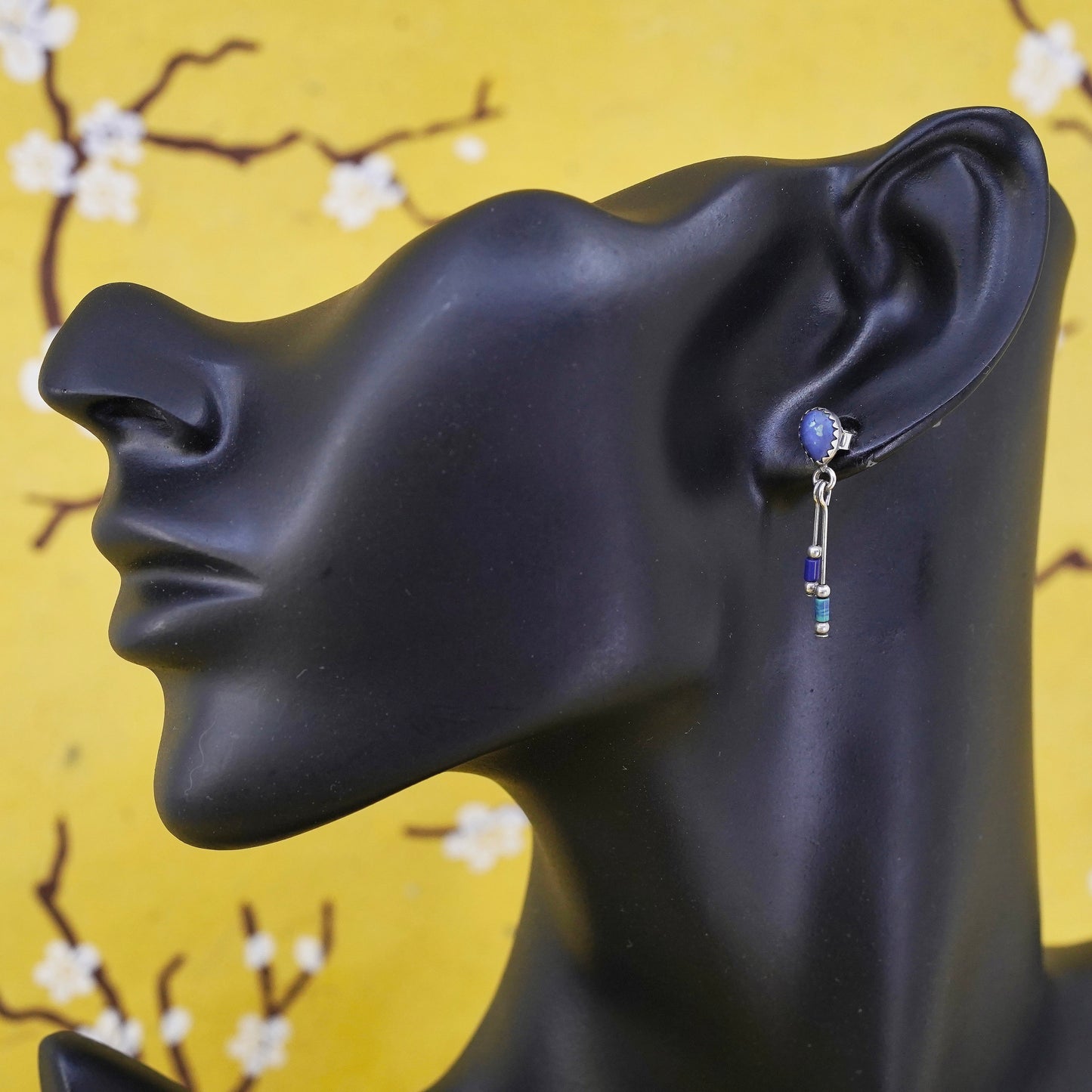 Native American navajo sterling 925 silver earrings with lapis lazuli bead