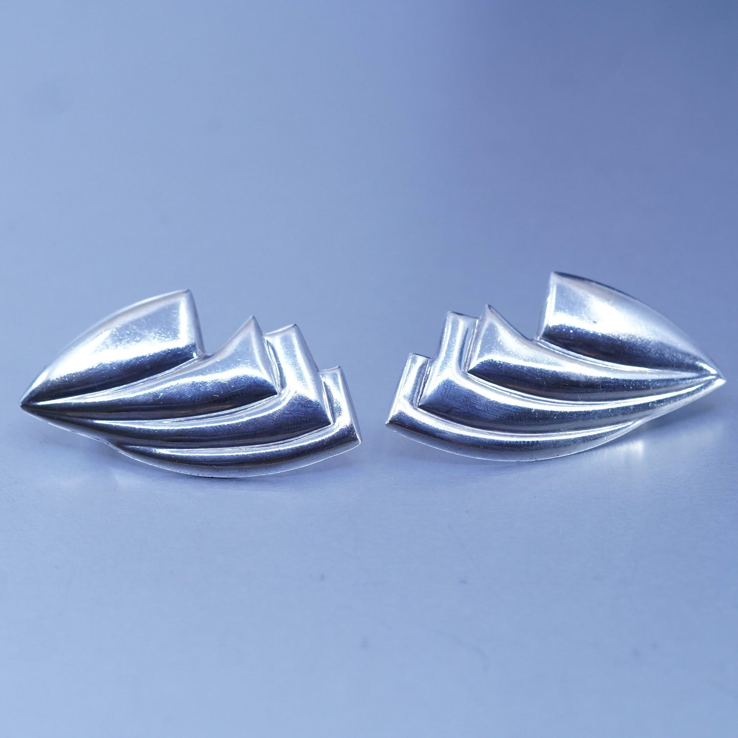 Vintage Mexican Sterling 925 silver handmade earrings, ribbed clip on