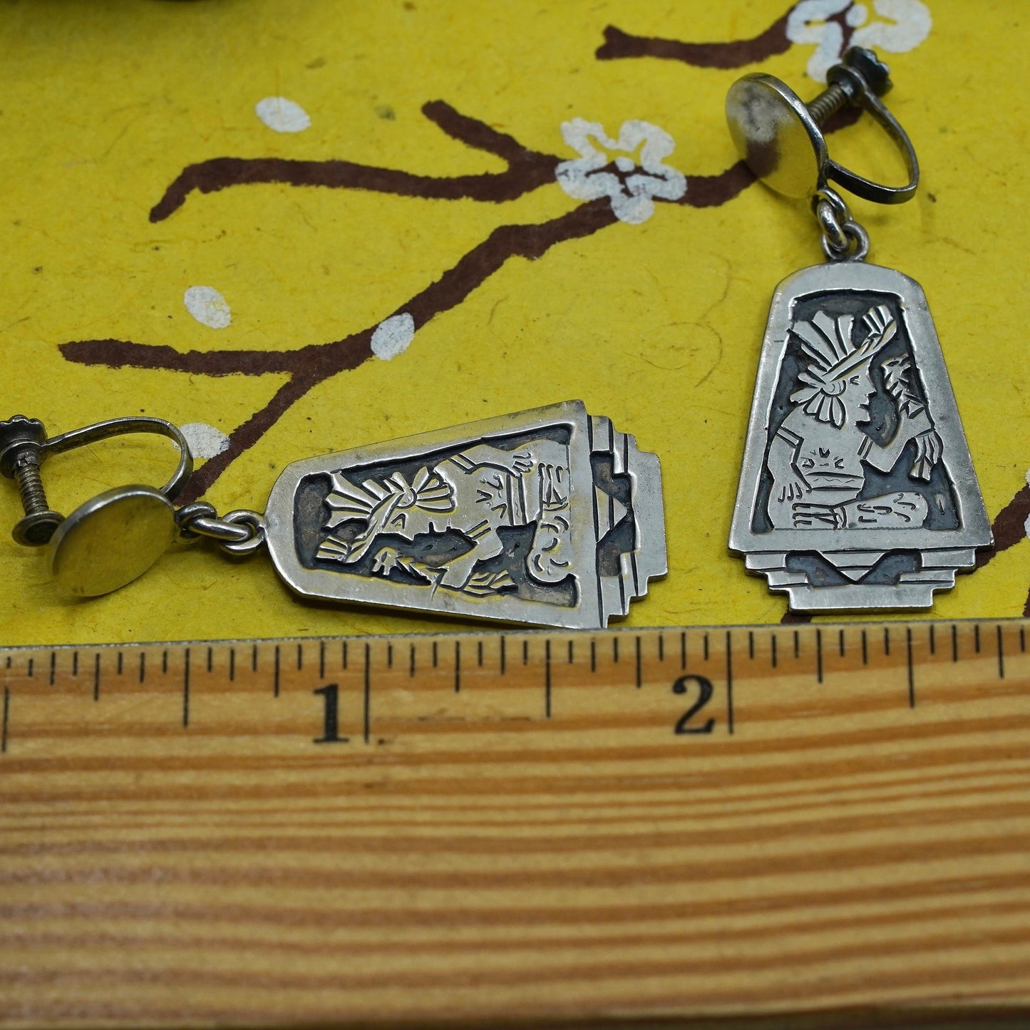 VTG Mexico Sterling silver handmade earrings, 925 screw back embossed earrings