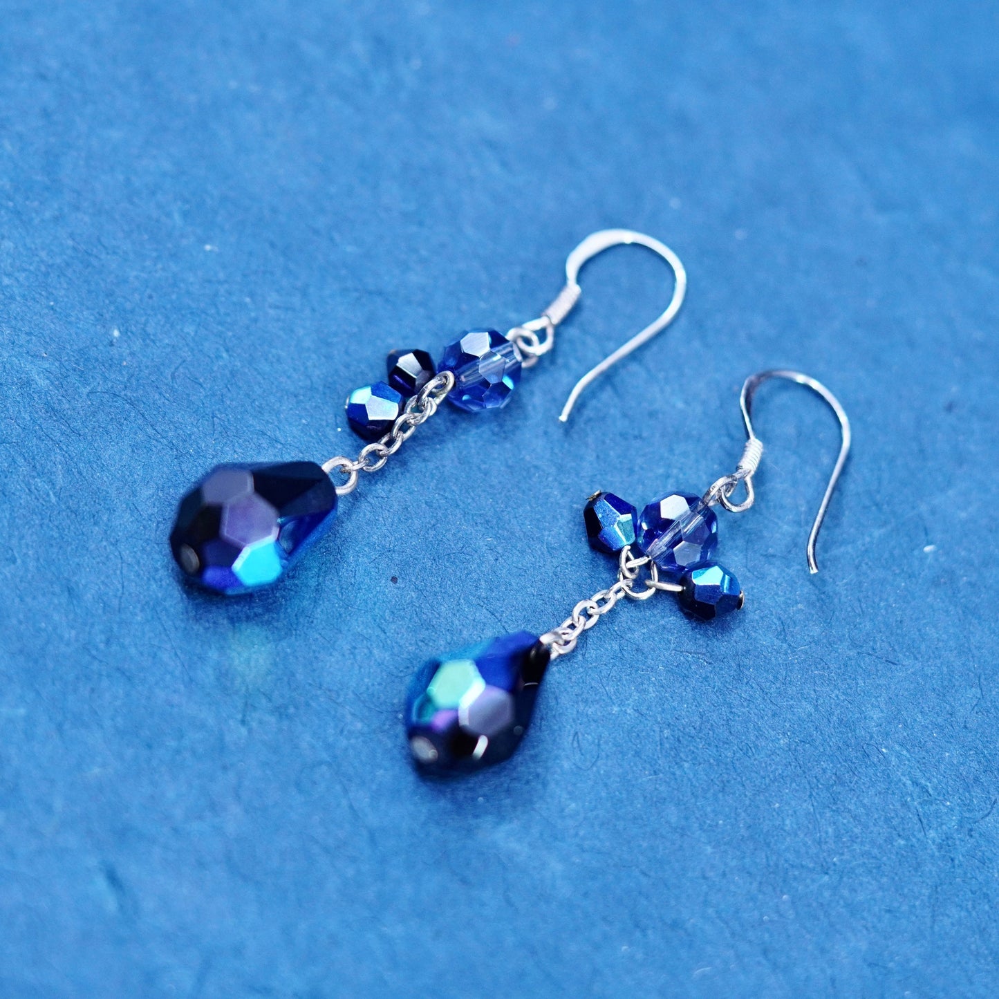 Vintage sterling silver 925 earrings with teardrop black crystal dangles