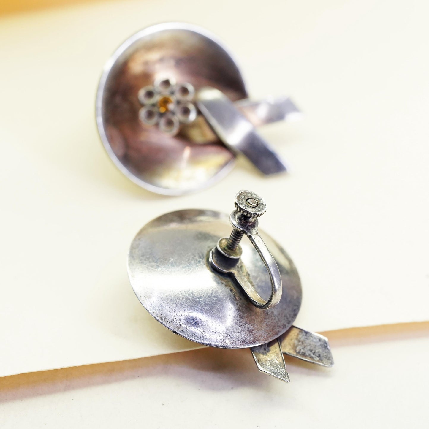 Vintage Sterling silver earrings, 925 screw back breast cancer cure ribbon