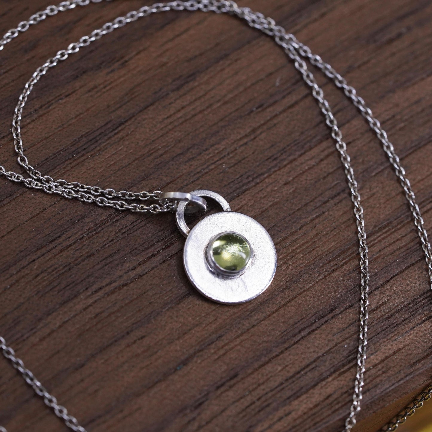 18” 1mm, Vintage Sterling silver necklace, 925 circle chain with peridot