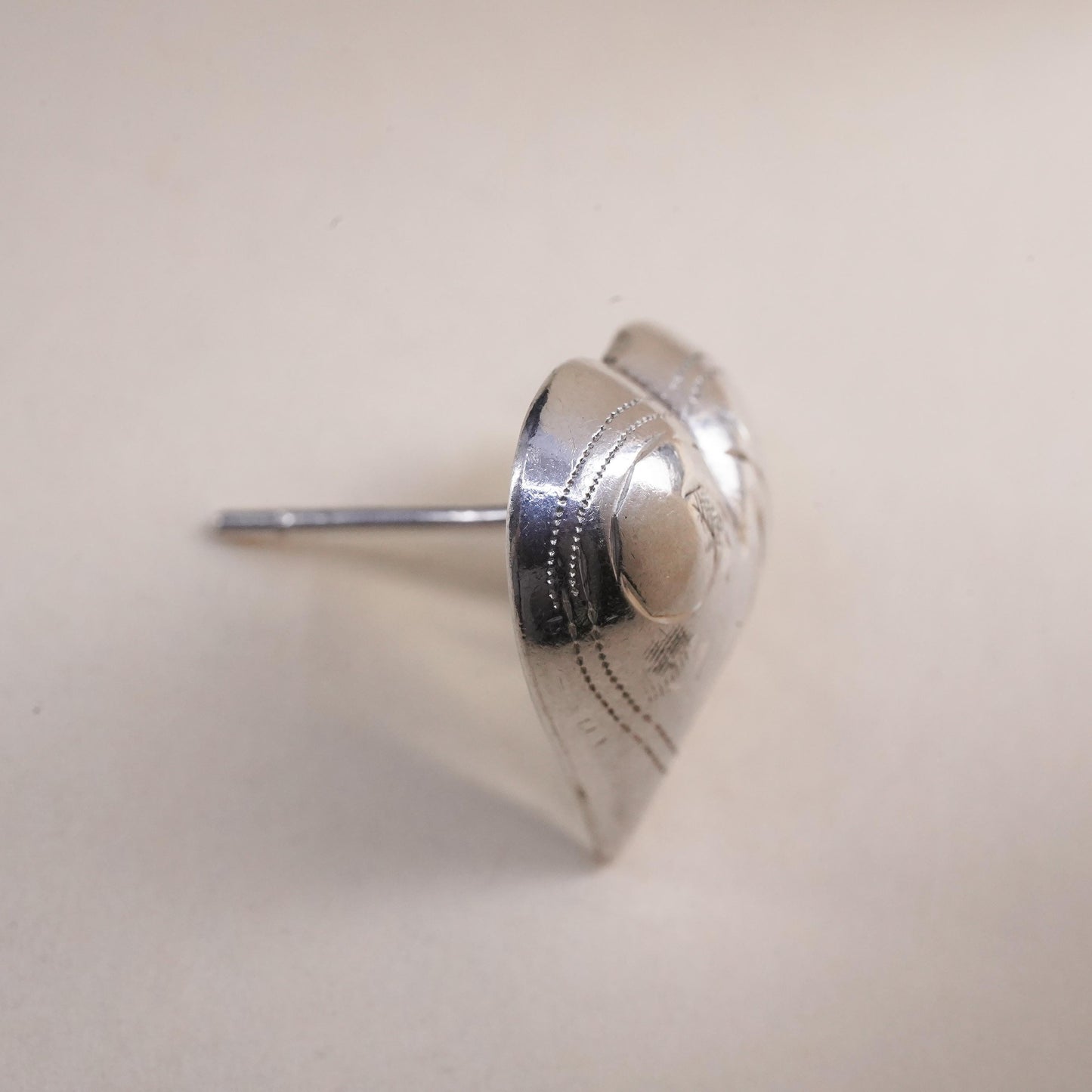 Vintage handmade single earring. textured Sterling 925 silver heart stud