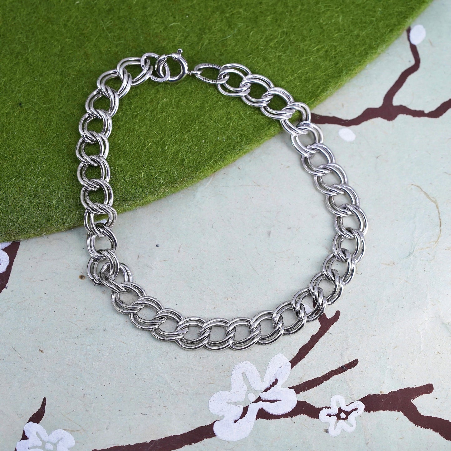 7.25", 7mm, Vintage sterling silver bracelet, 925 double curb chain