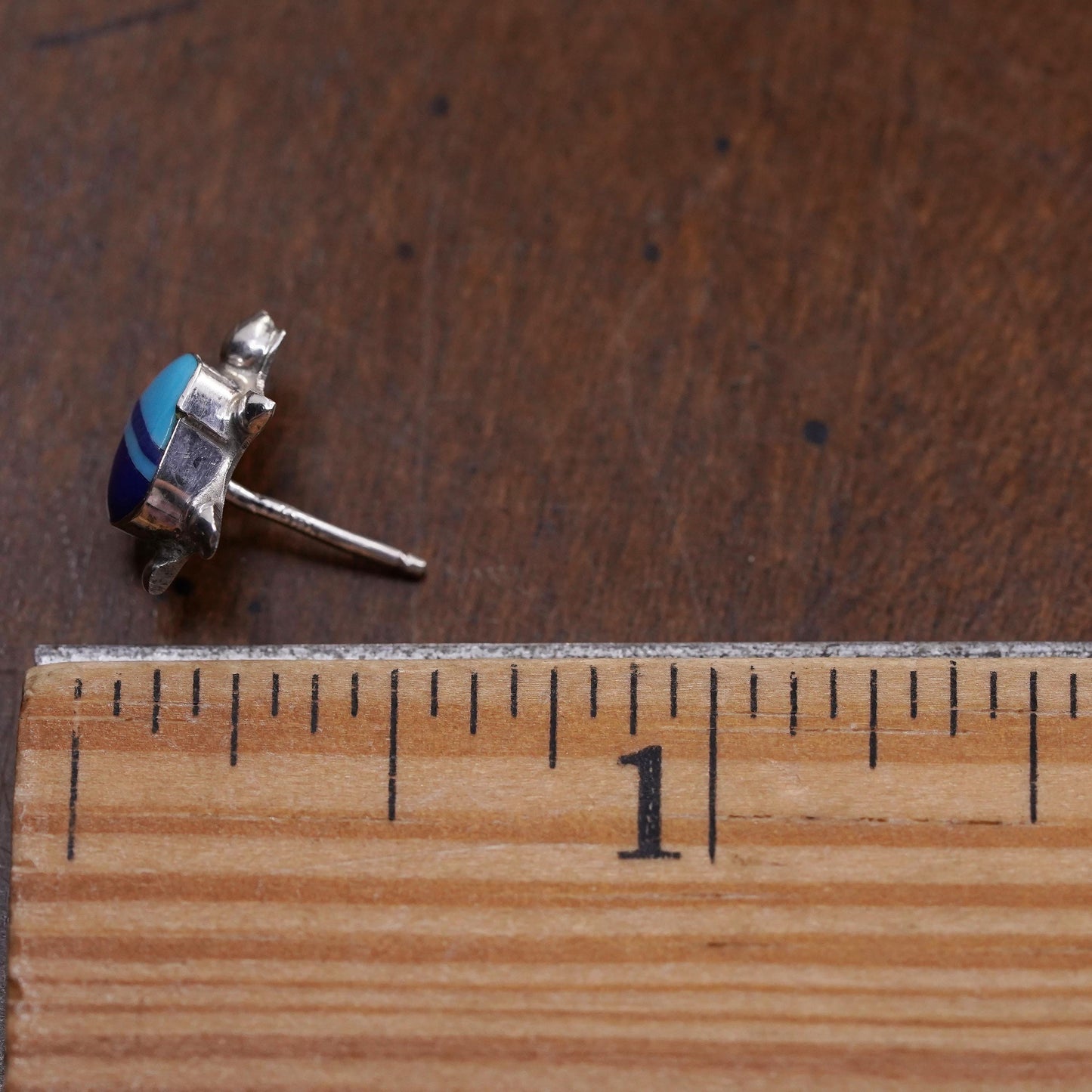 Vintage Sterling 925 silver handmade turtle stud with turquoise, single earring