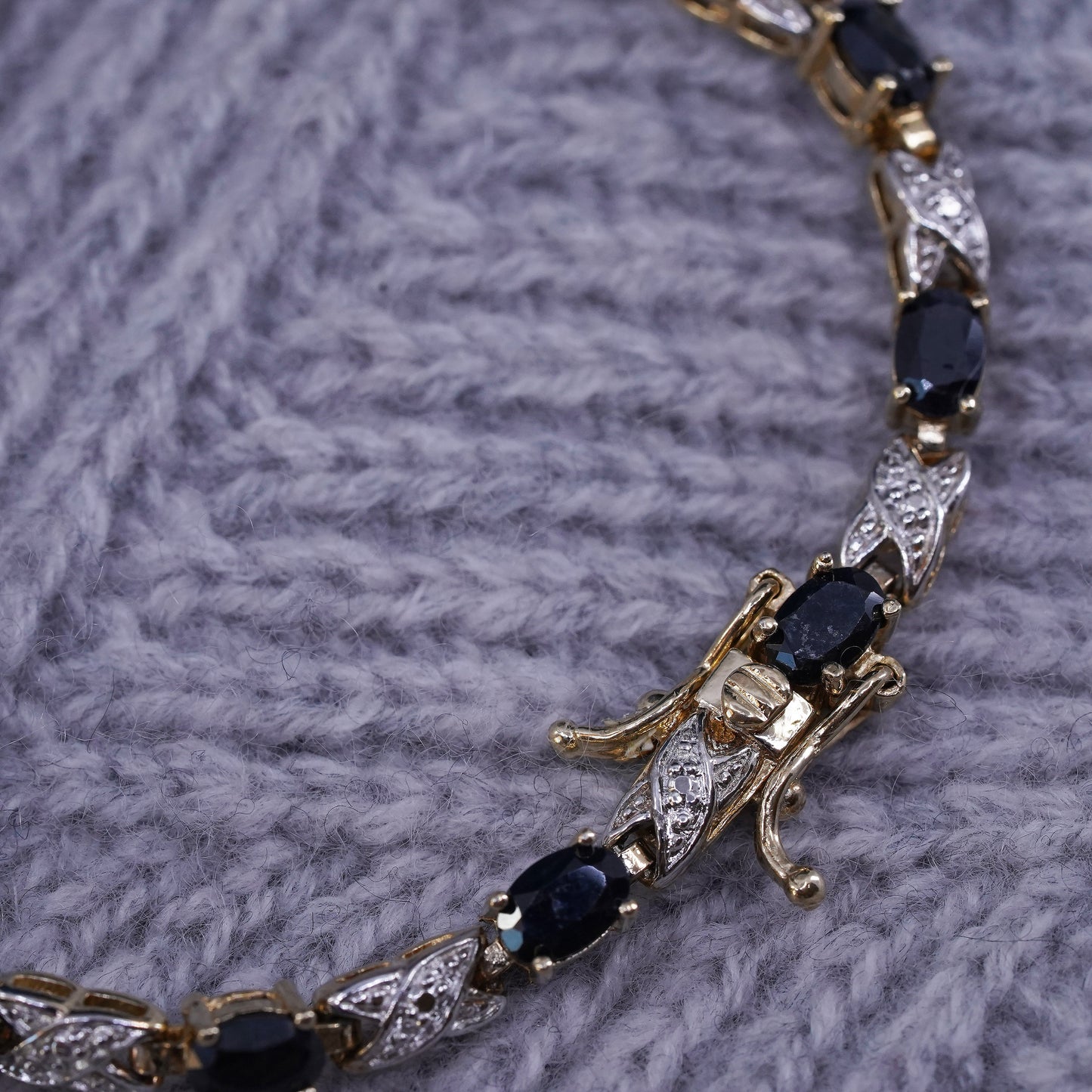 7”, vermeil gold over sterling 925 silver tennis bracelet with sapphire diamond