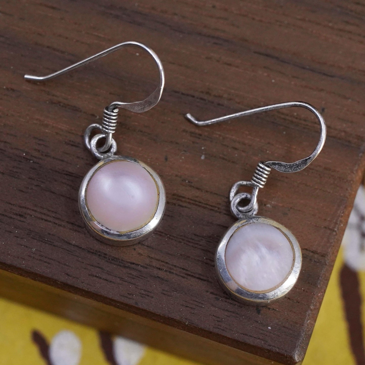 Vintage 925 Sterling silver handmade earrings with mother of pearl inlay