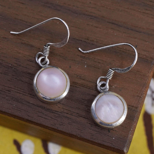 Vintage 925 Sterling silver handmade earrings with mother of pearl inlay
