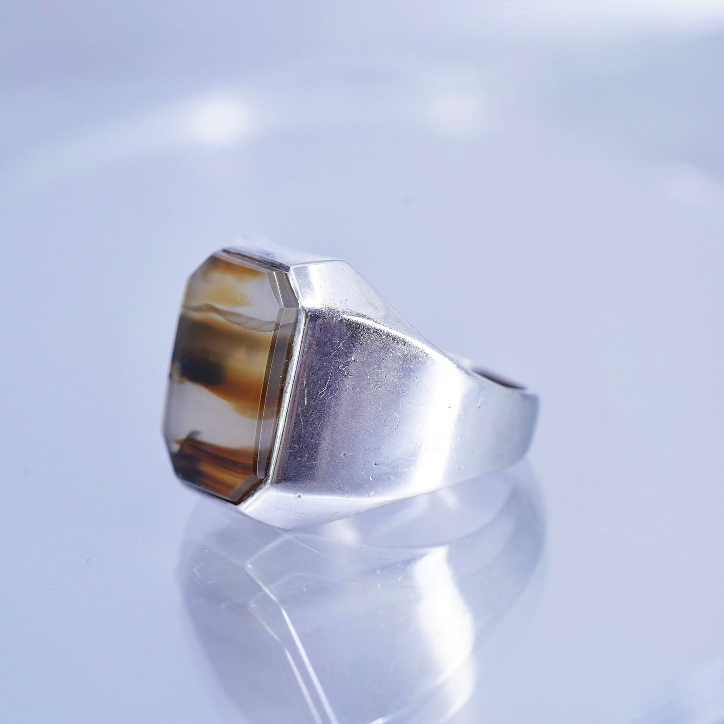 Size 11.5, vintage southwestern Sterling 925 silver ring with landscape agate