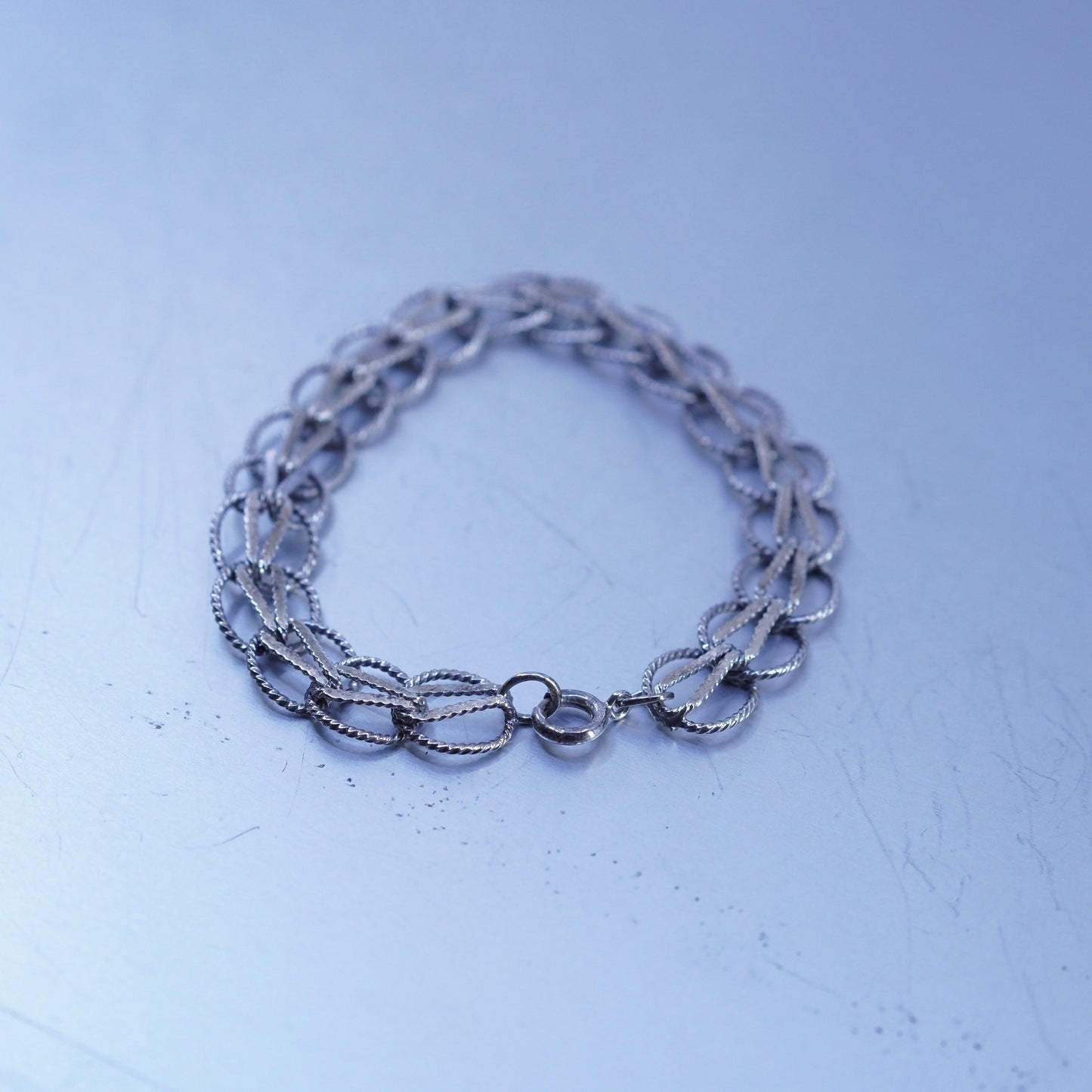 6.75”, Italy Sterling 925 silver handmade bracelet, modern bold circle chain