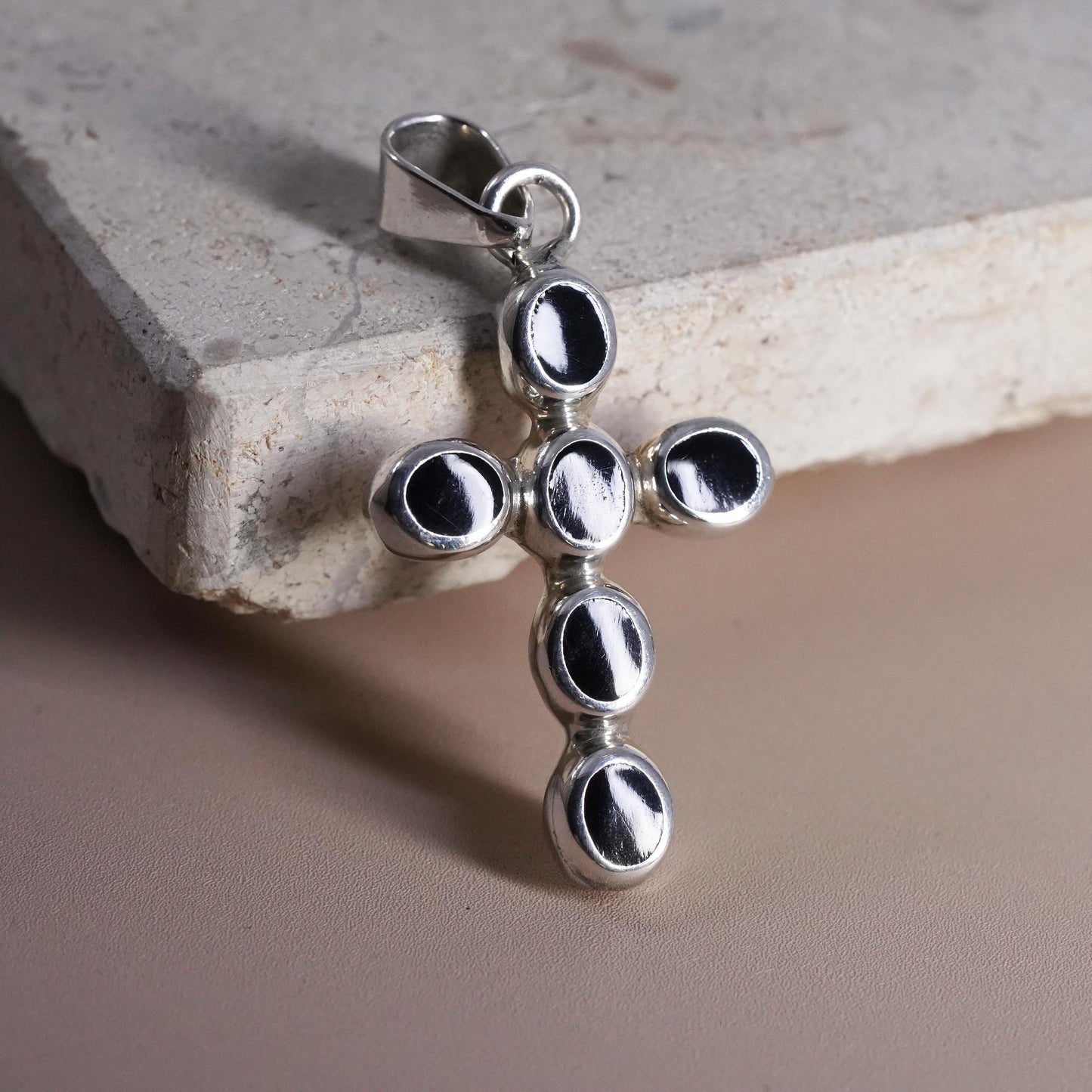 Vintage Sterling 925 silver handmade cross pendant with black onyx