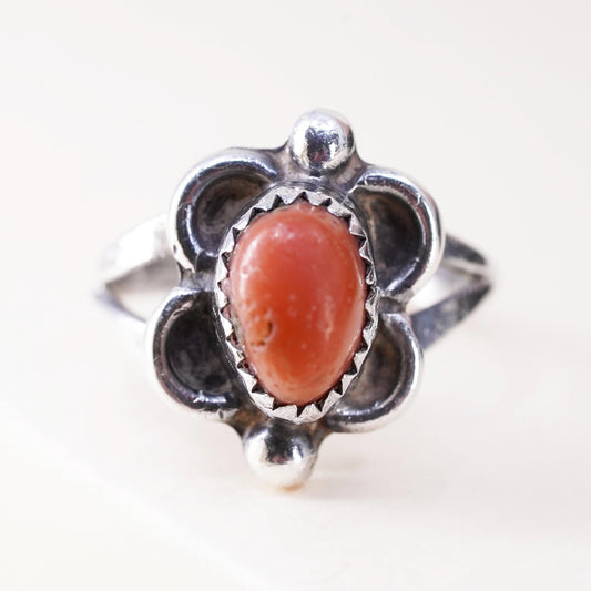 Size 6.25, vintage Native American Sterling 925 silver handmade ring with coral