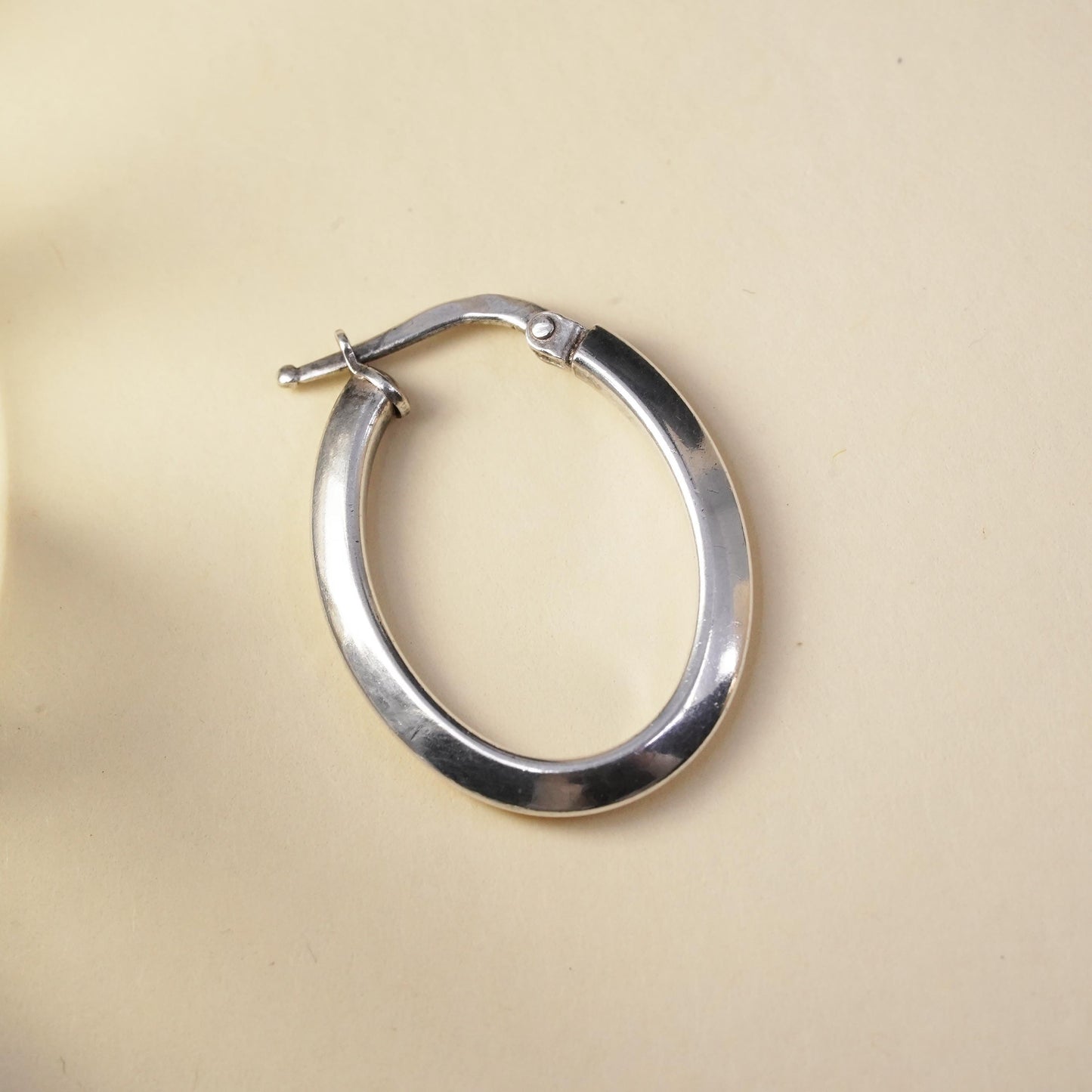 1", Vintage sterling silver oval single earring, minimalist primitive hoop