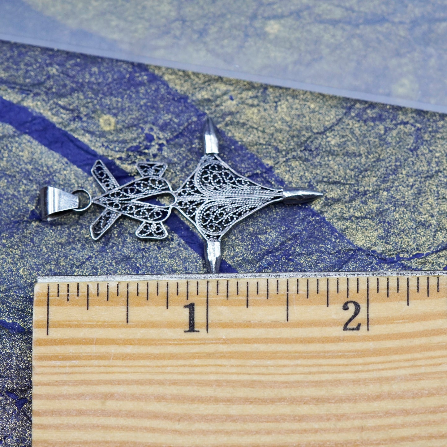 Vintage Sterling silver handmade pendant, 925 filigree cross