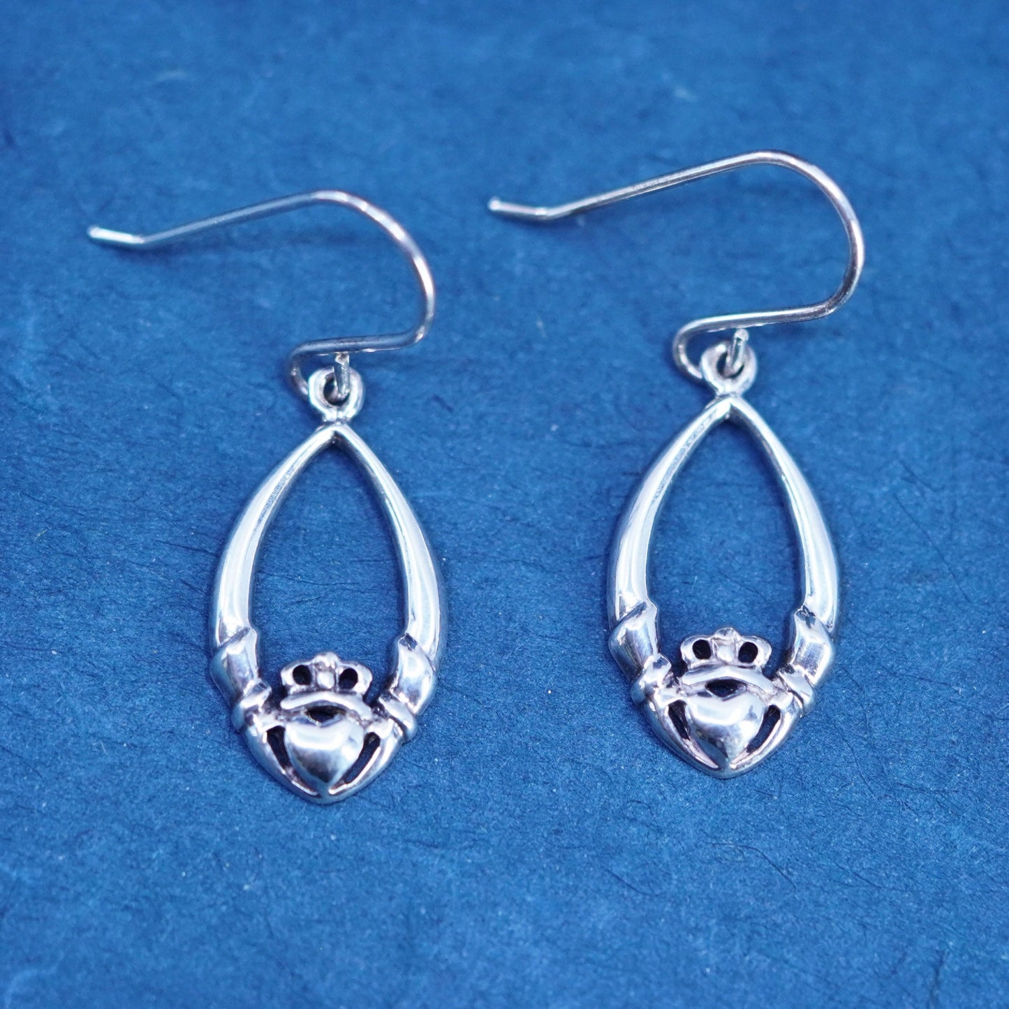 Sterling silver friendship earrings, 925 Irish claddagh holding heart hands