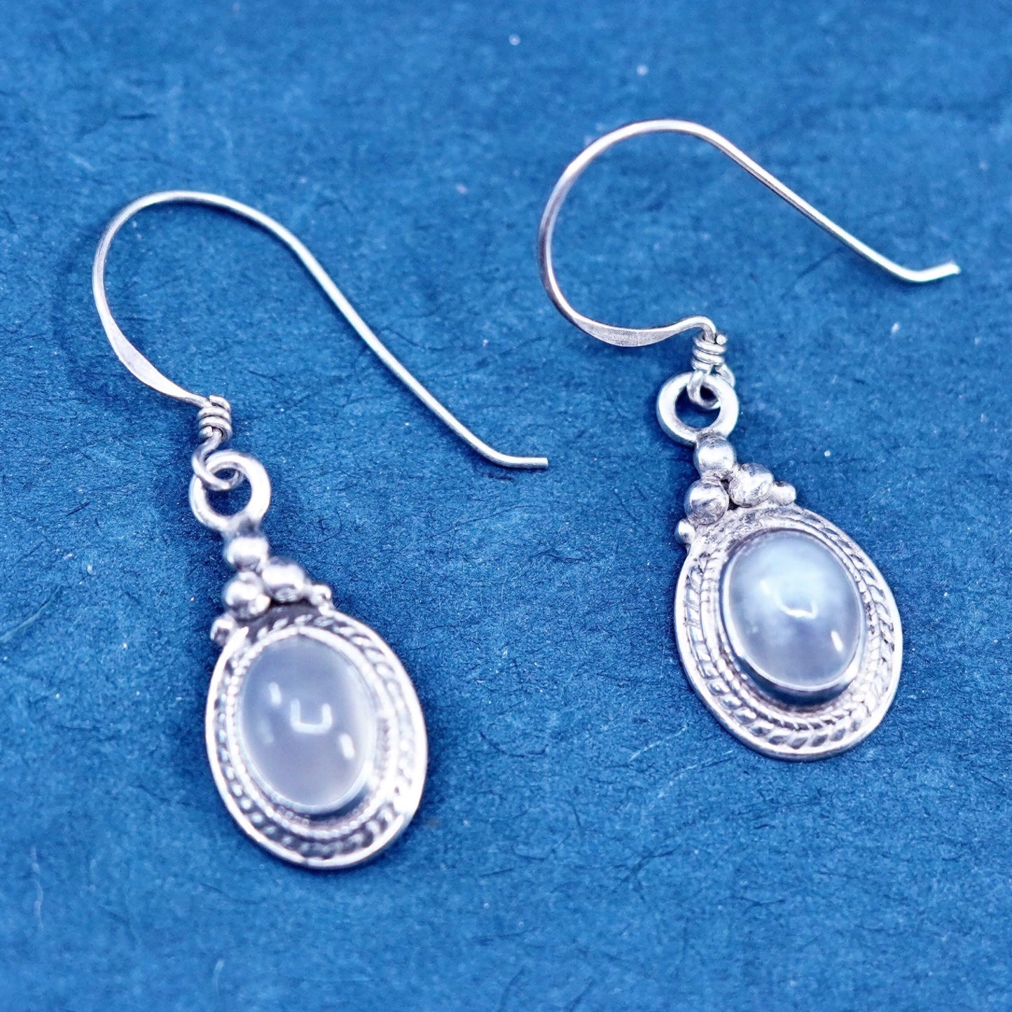 Vintage Sterling 925 silver handmade earrings with moonstone inlay