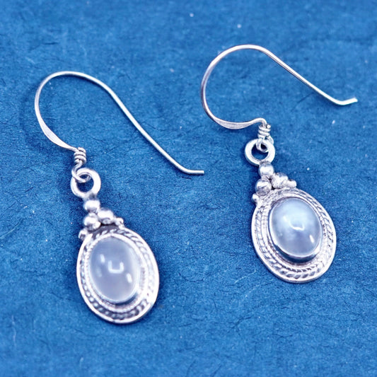 Vintage Sterling 925 silver handmade earrings with moonstone inlay