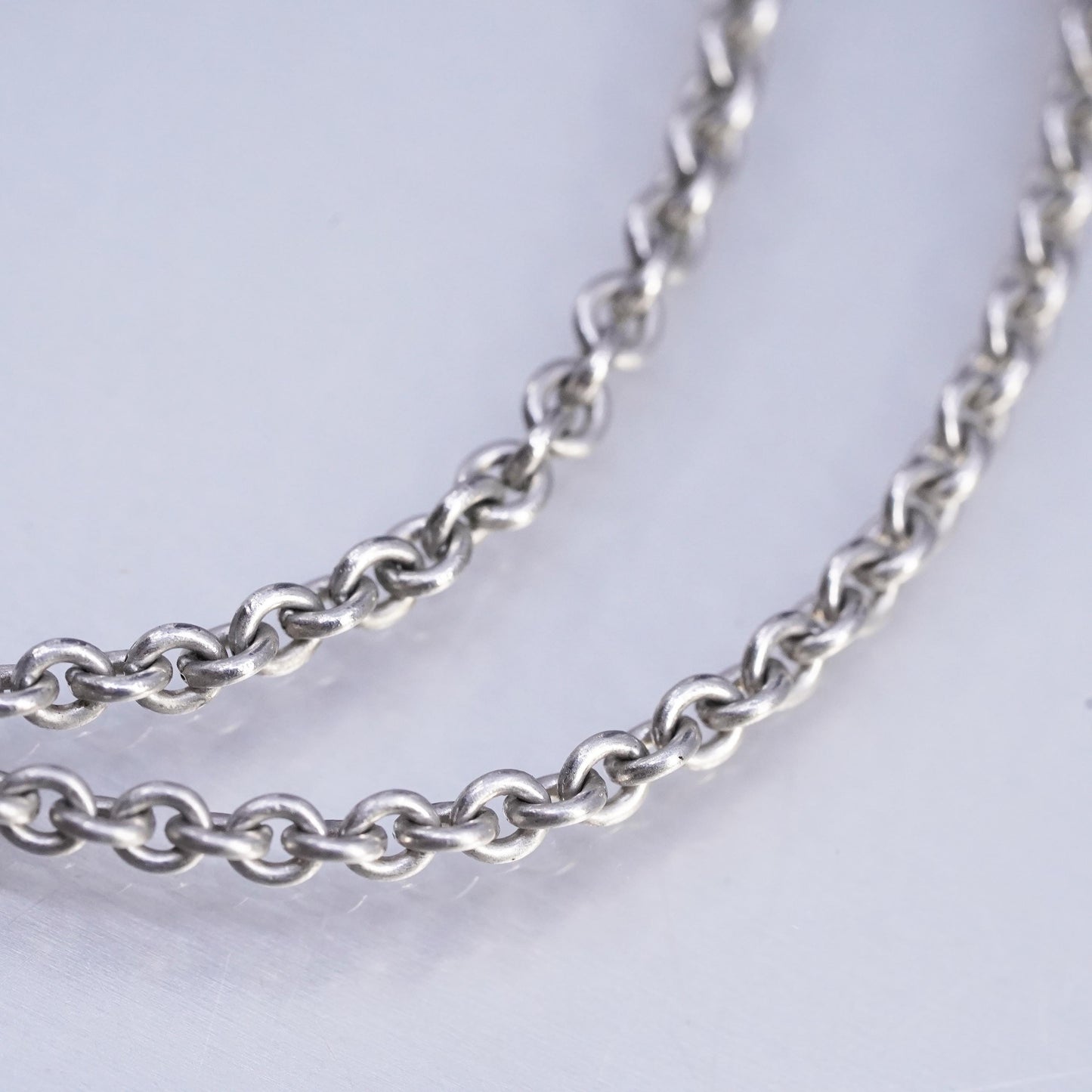 15" 2mm, vintage Sterling 925 silver circle chain necklace