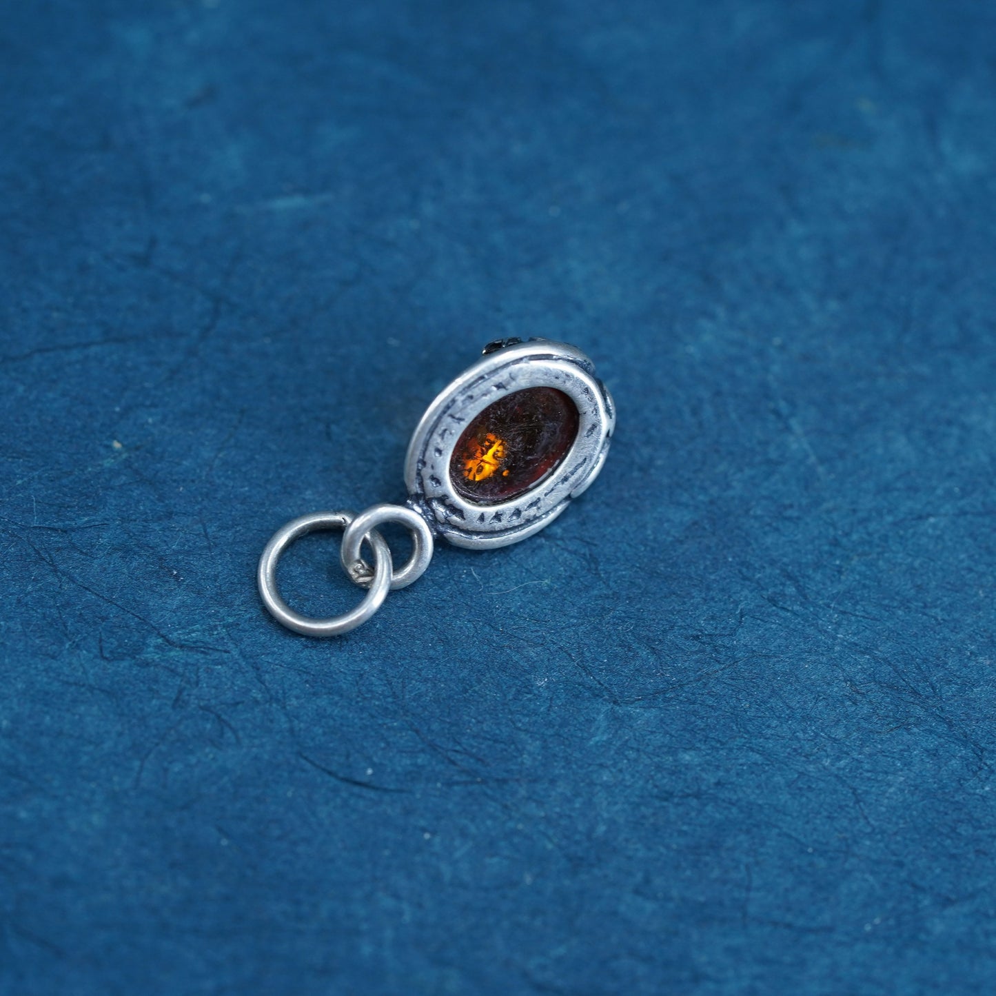 Vintage Sterling silver handmade pendant, 925 tag charm with amber
