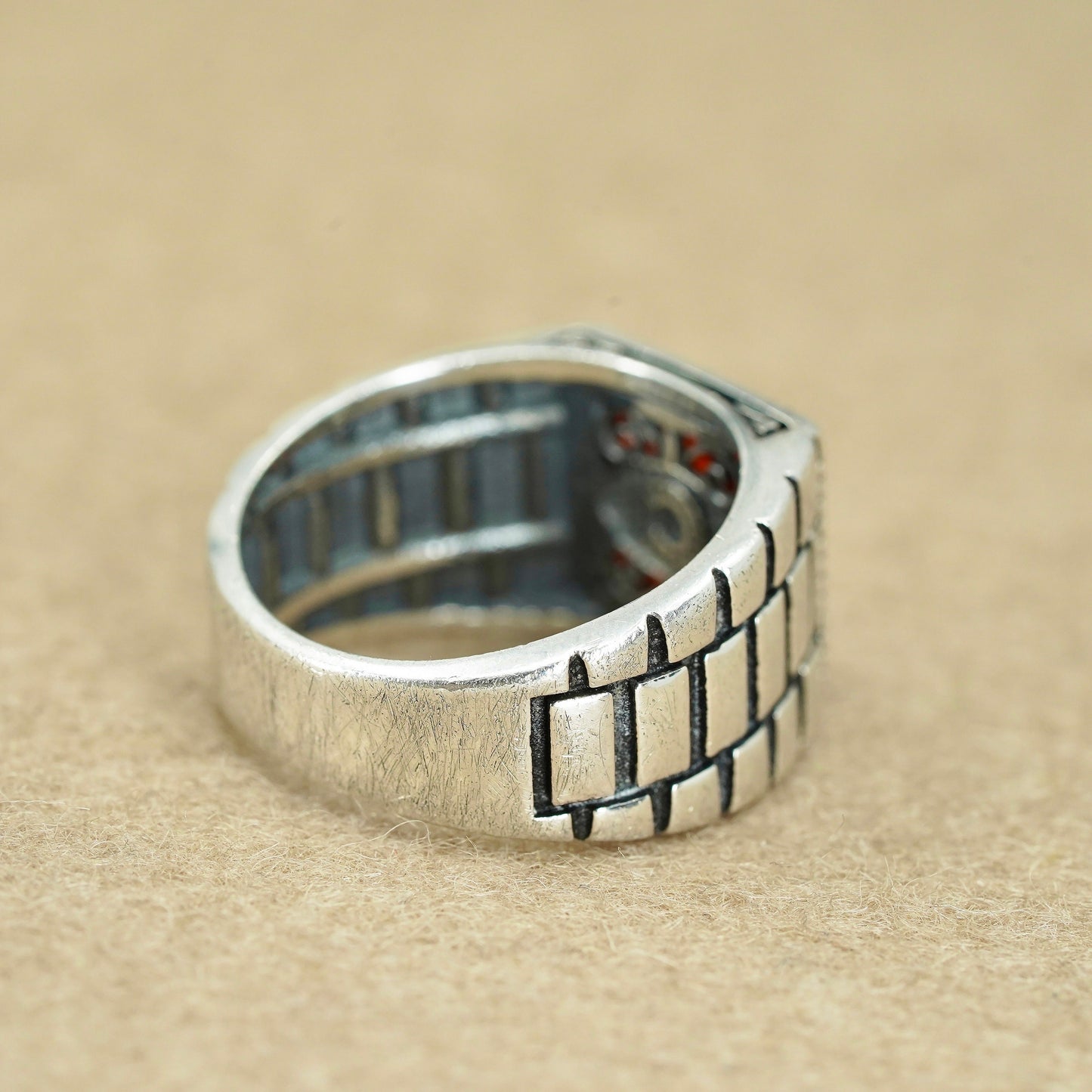 Size 10.5, vintage Sterling 925 silver handmade men’s ring with ruby