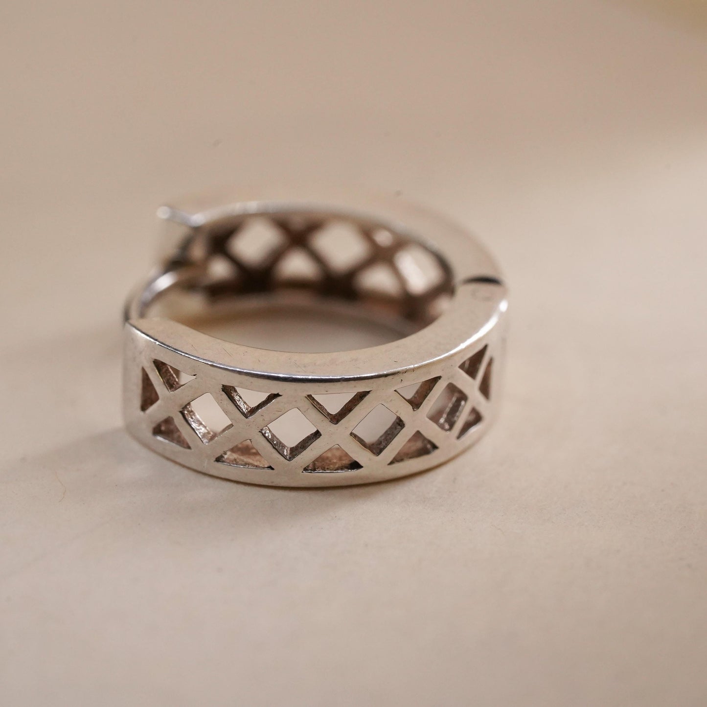 0.5”, Vintage sterling silver single earring, 925 huggie hoop with beads