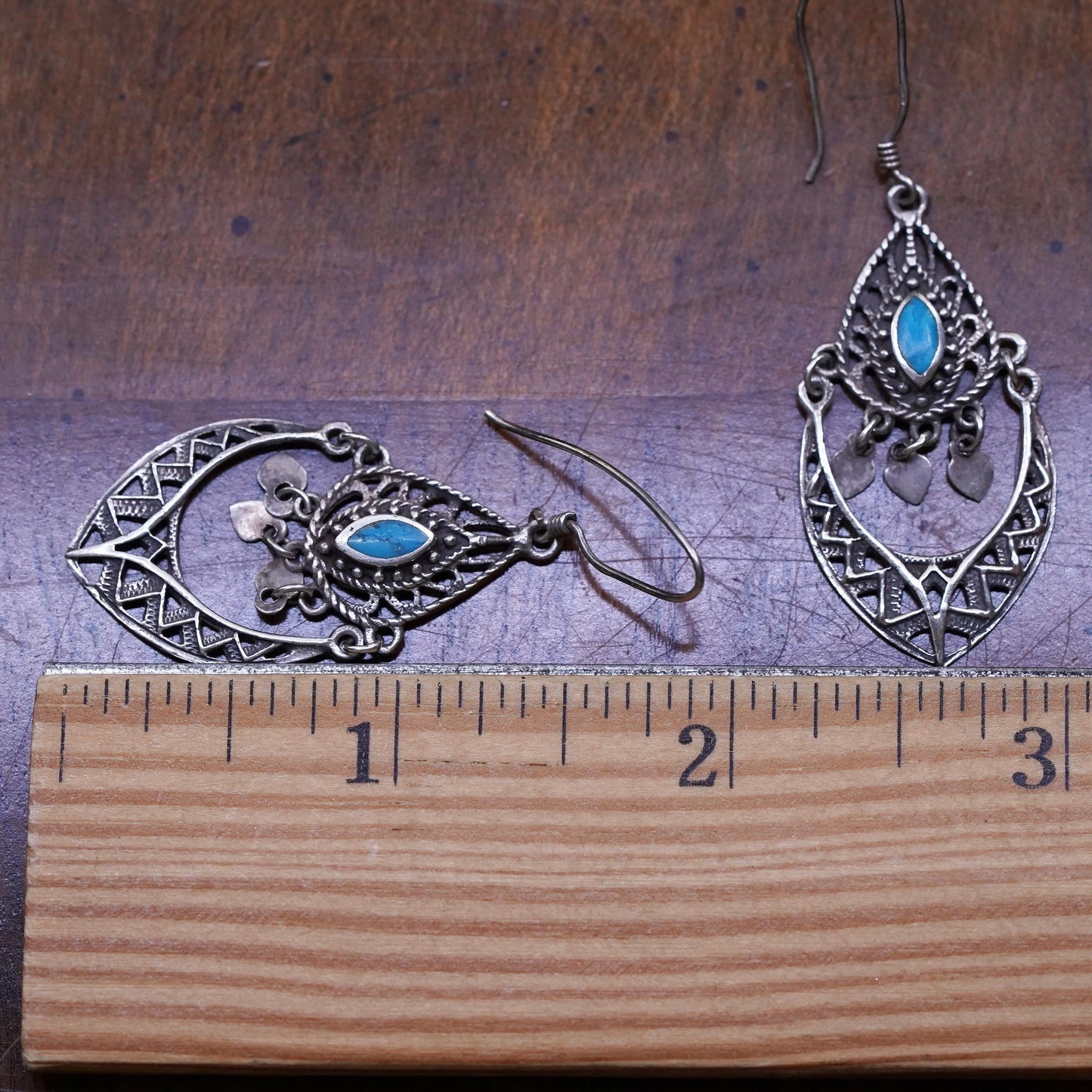 vtg southwestern Sterling 925 silver handmade filigree earrings with turquoise