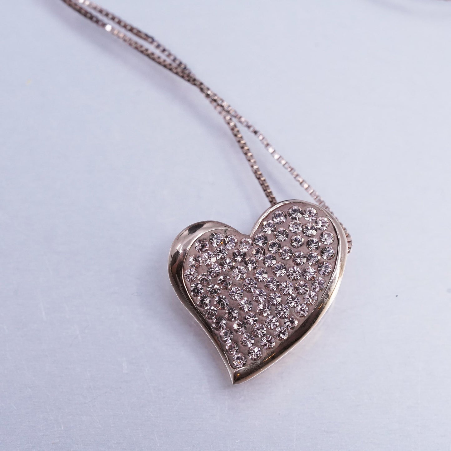 18”, vermeil rose gold Sterling 925 silver necklace cluster cz heart pendant