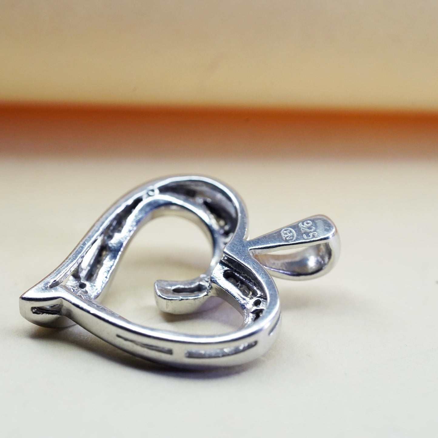 vintage Sterling silver Pendant, 925 heart Pendant with cluster real diamond