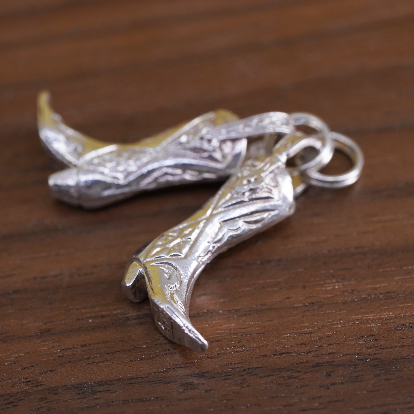 Vintage sterling silver handmade pendant, 925 silver western cowboy boots charm