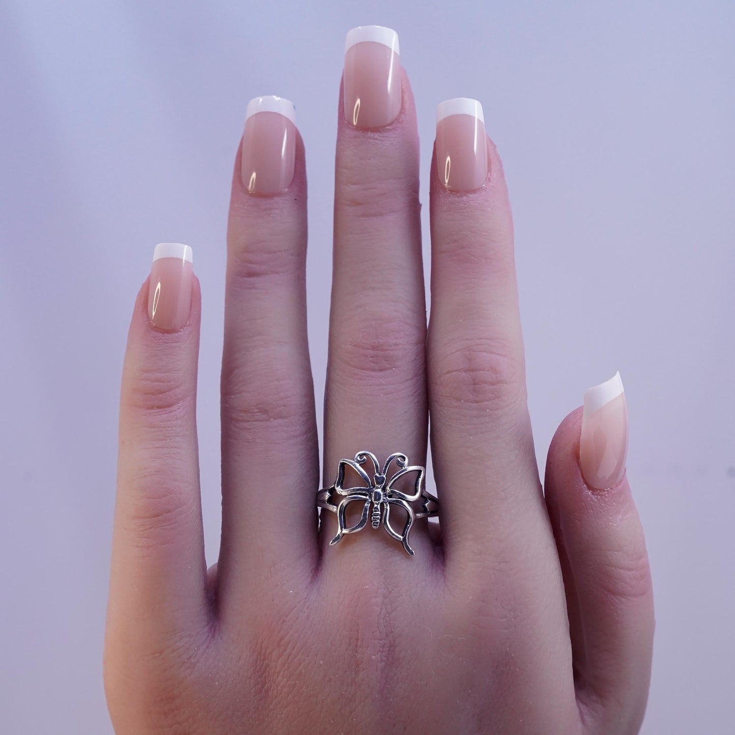 Size 8.5, vintage Sterling silver handmade ring, 925 filigree butterfly ring