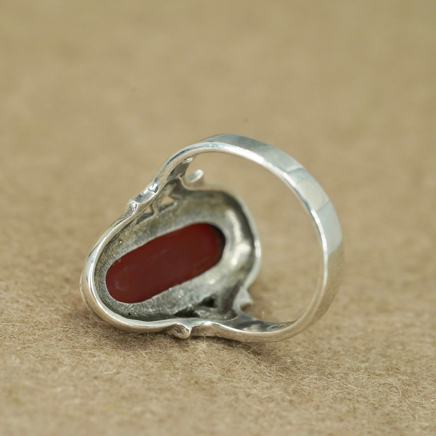 Size 9, southwestern Sterling 925 silver handmade ring with carnelian and cable