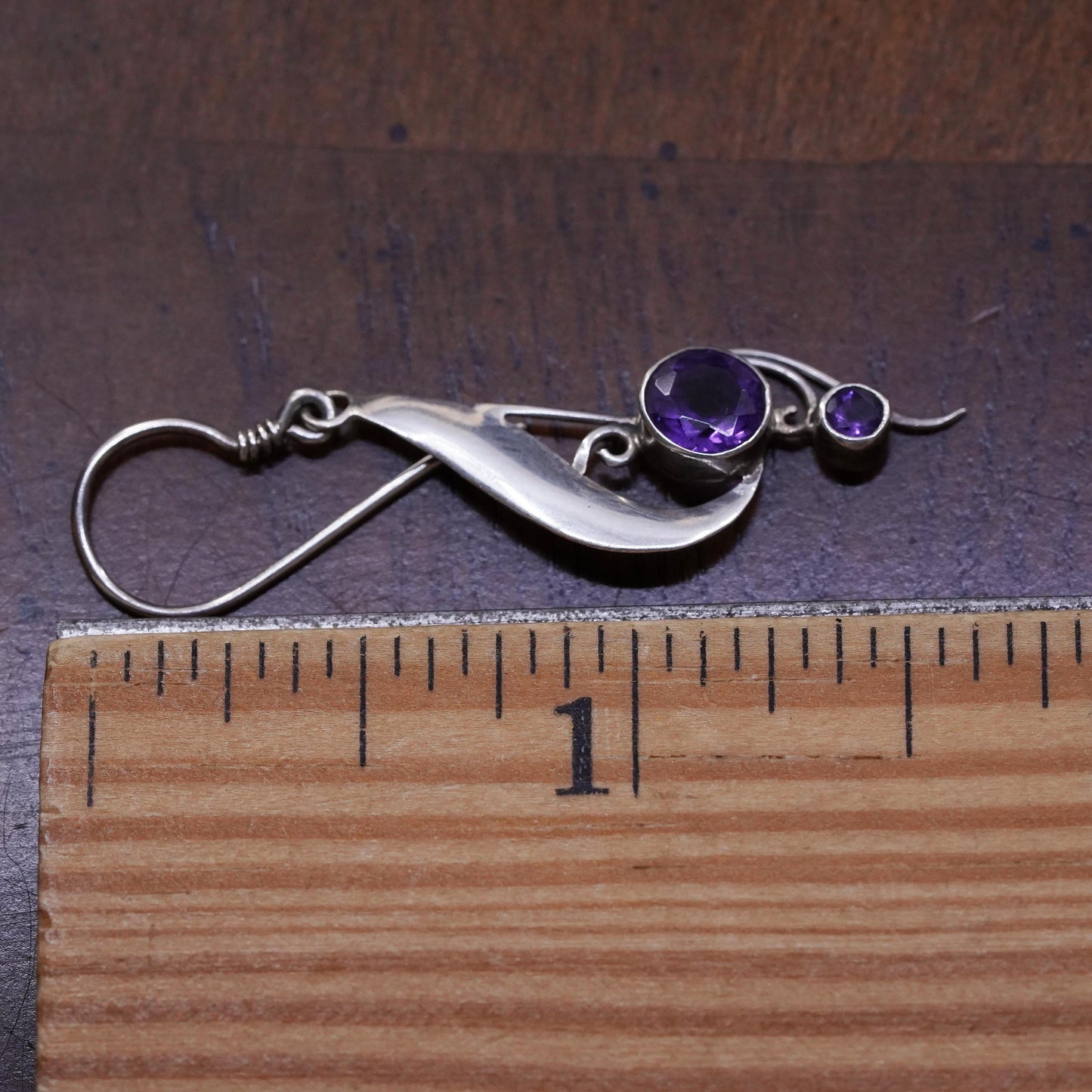 Southwestern sterling silver 925 handmade single earring with amethyst