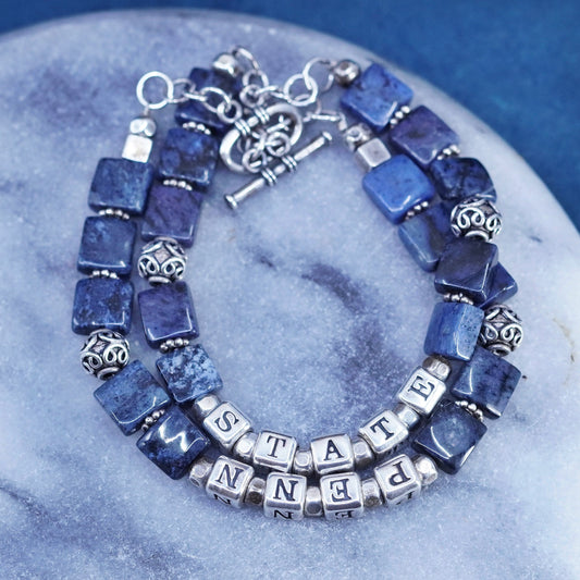 6.75”, Sterling silver handmade name “state penn” cube bracelet sodalite beads