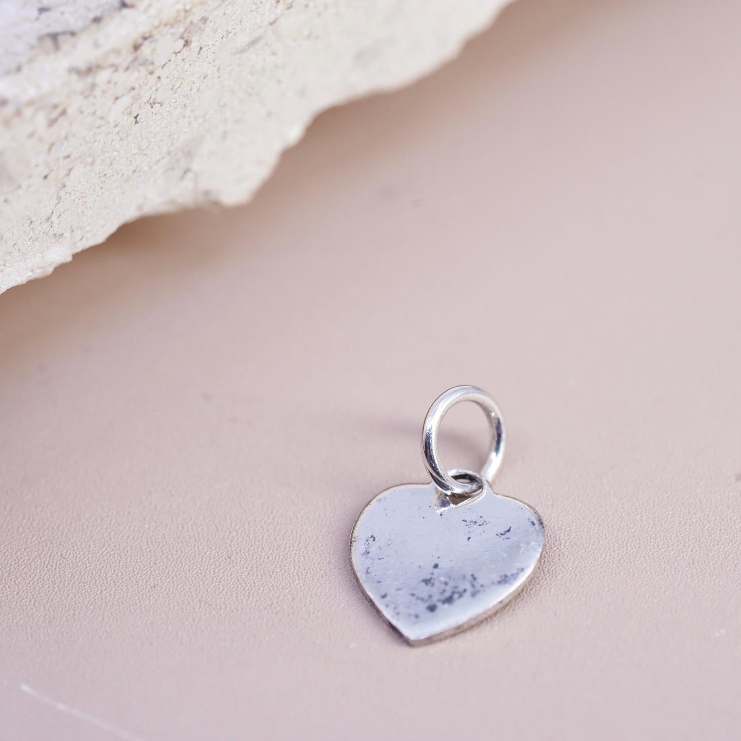 Vintage sterling silver handmade pendant, 925 heart charm