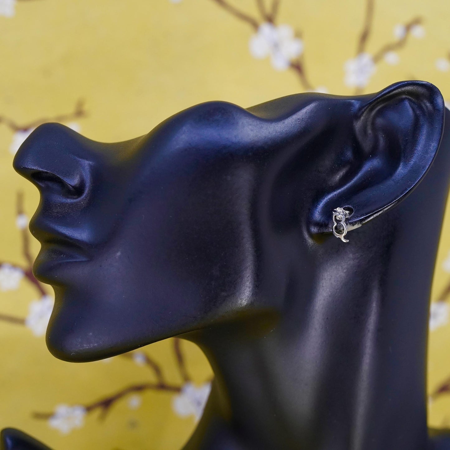 Vintage Sterling silver handmade earrings, 925 cat studs