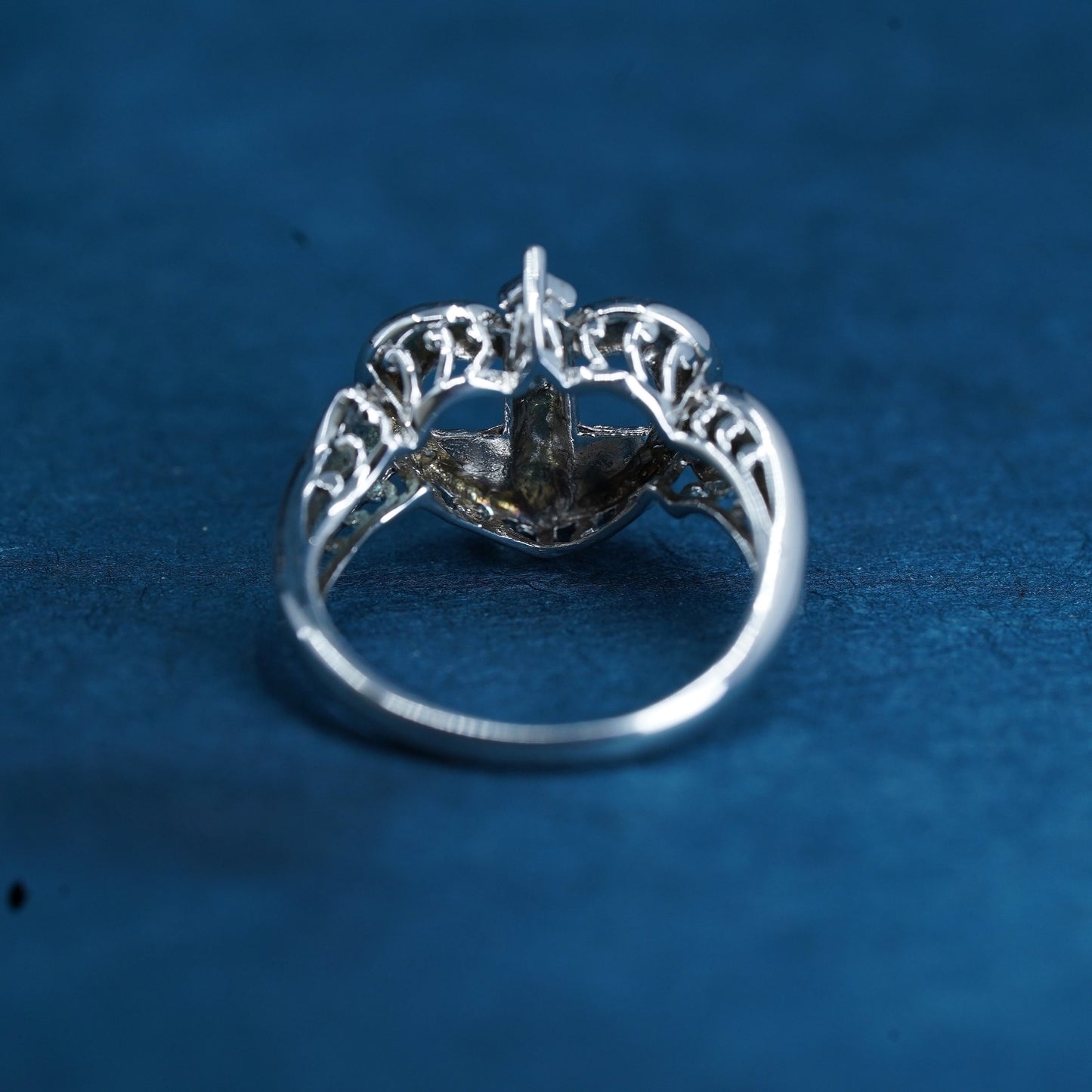 Size 7, vintage Sterling 925 silver lighthouse ring w/ cluster genuine diamonds