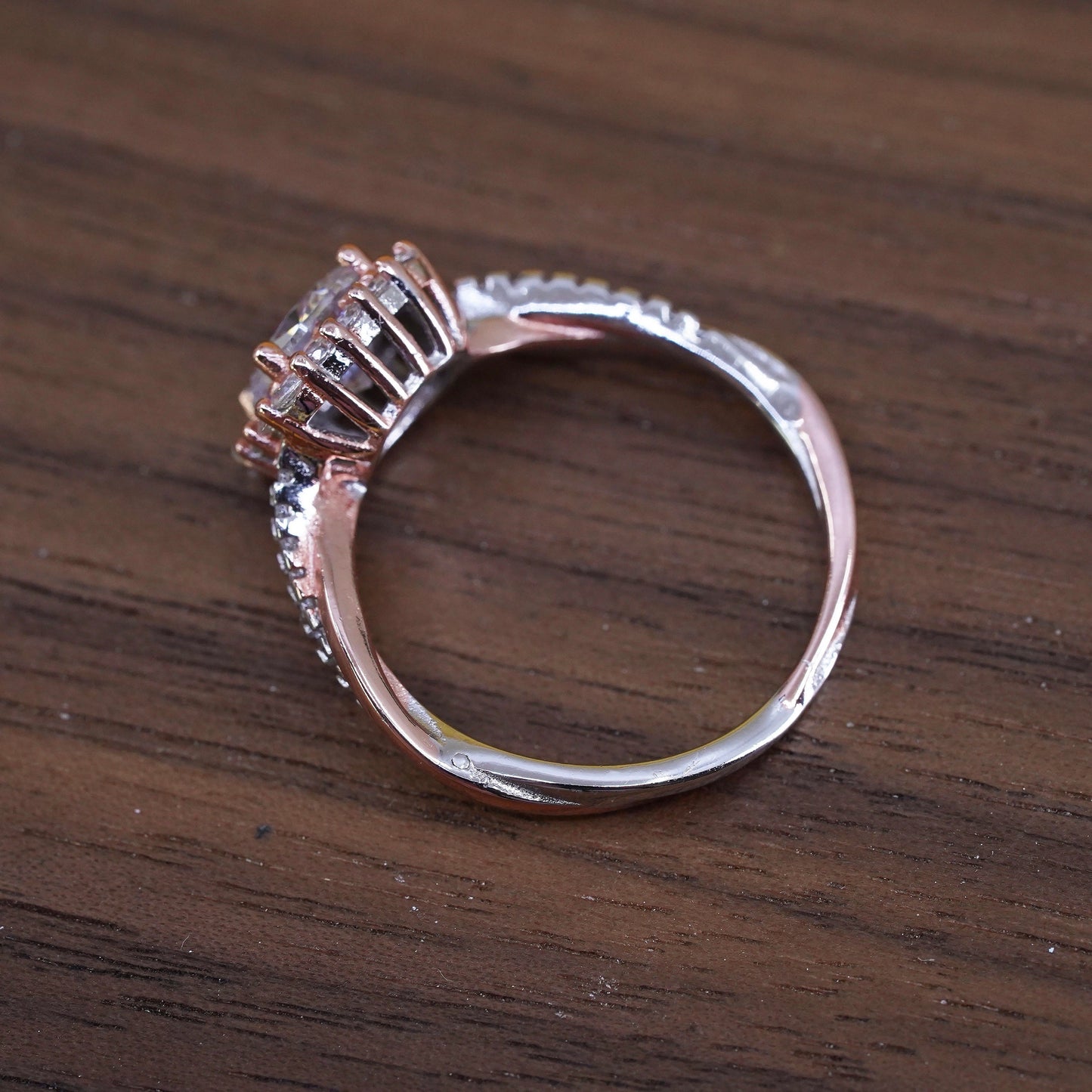 Size 7.5, vermeil rose gold Sterling 925 silver engagement ring cluster cz