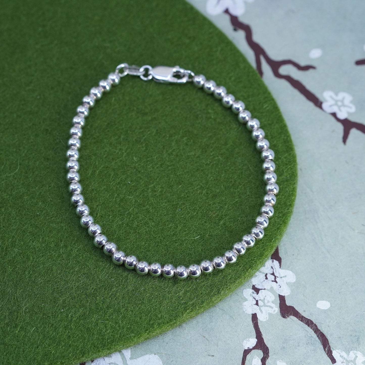 7” 3mm, vintage sterling silver handmade bracelet, 925 bead chain