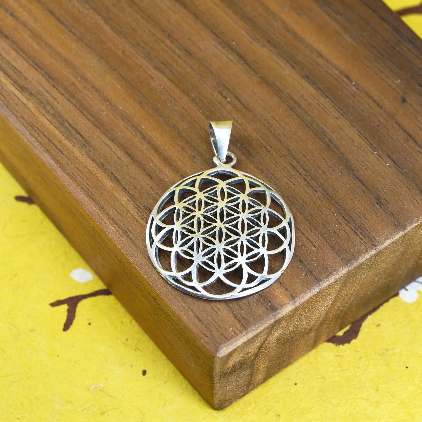 Vintage Sterling silver handmade woven pendant, 925 braided circle charm