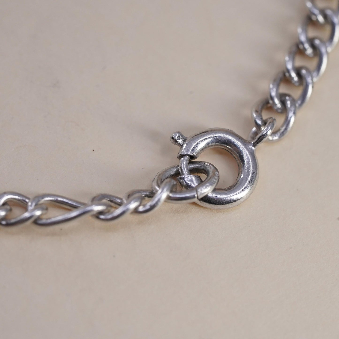 7” 4mm, Vintage Italian sterling 925 silver bracelet, figaro chain