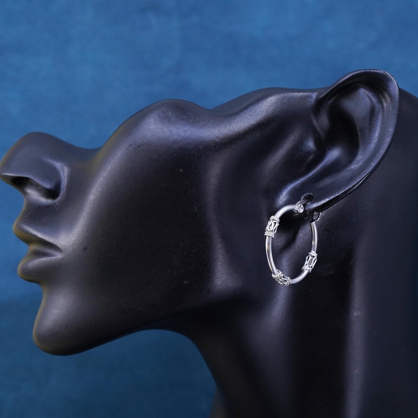 1", vintage Sterling silver handmade earrings, 925 hoops with wired details