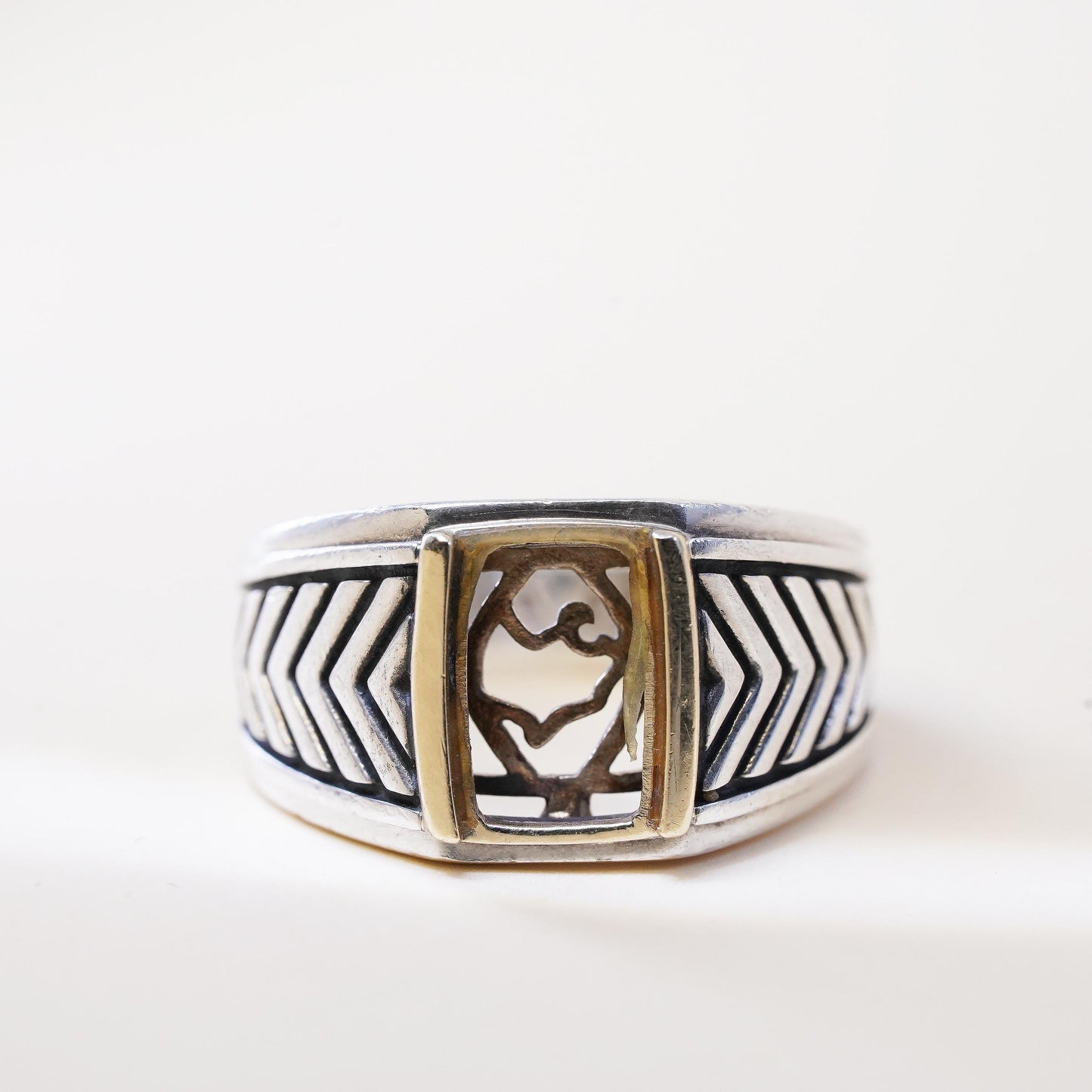 Size 10, Vintage EFFY 925 Sterling Silver 14K Gold Wide Ring | Two Tone Band