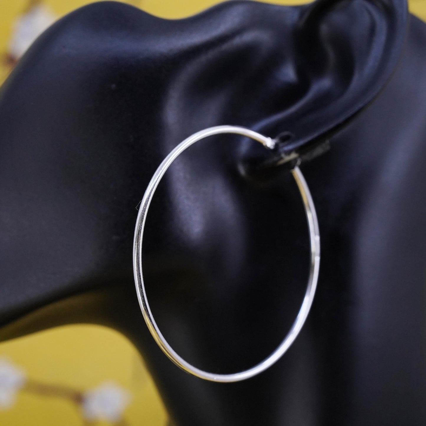 2.25”, Vintage Sterling silver handmade earrings, polished huge 925 hoops