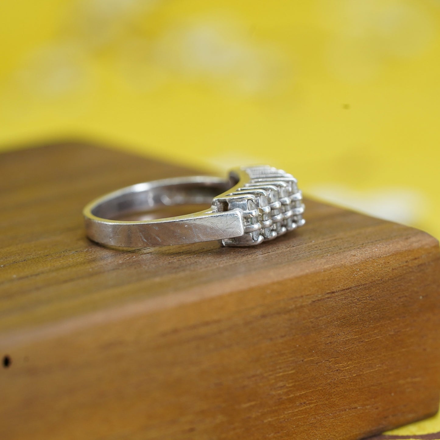 Size 6.5, vintage Sterling silver handmade ring, modern 925 band w/ cluster cz