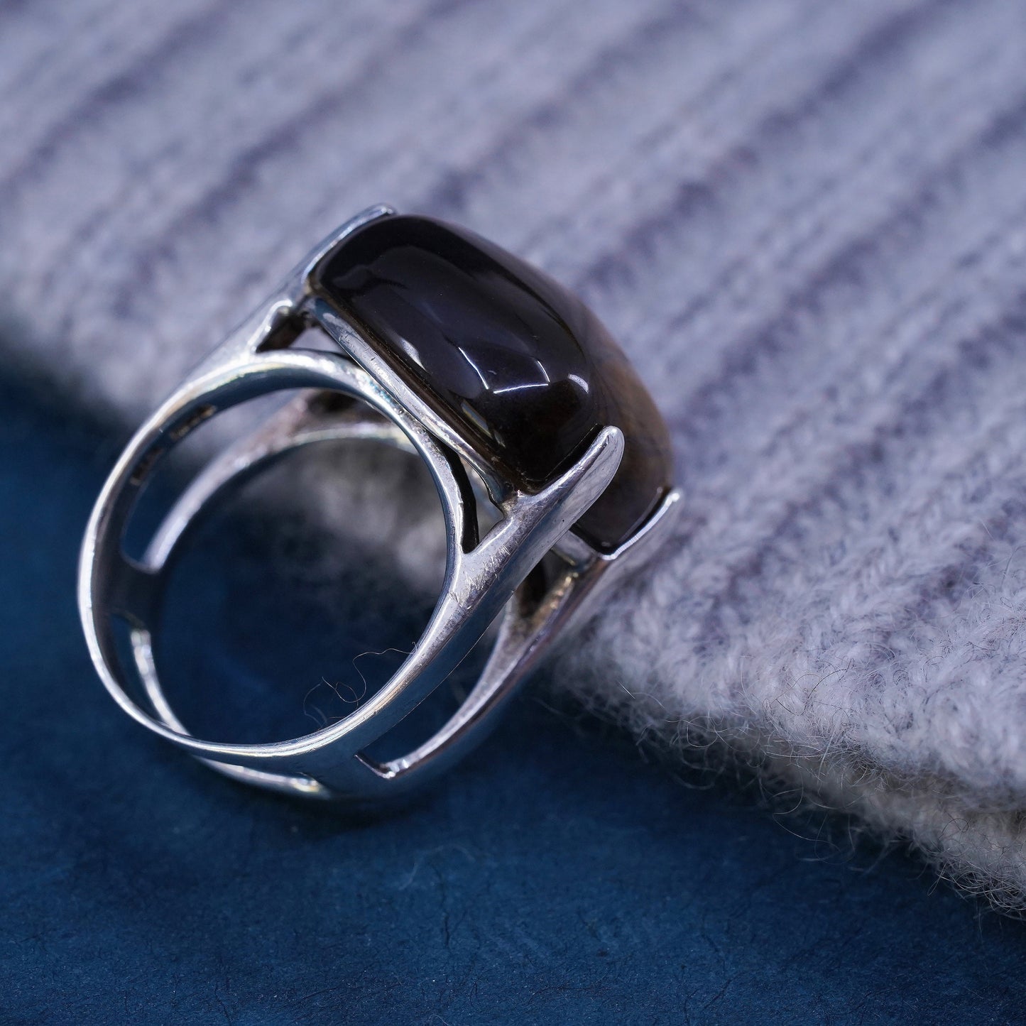 Size 7, vintage Sterling 925 silver handmade ring with square golden tiger eye