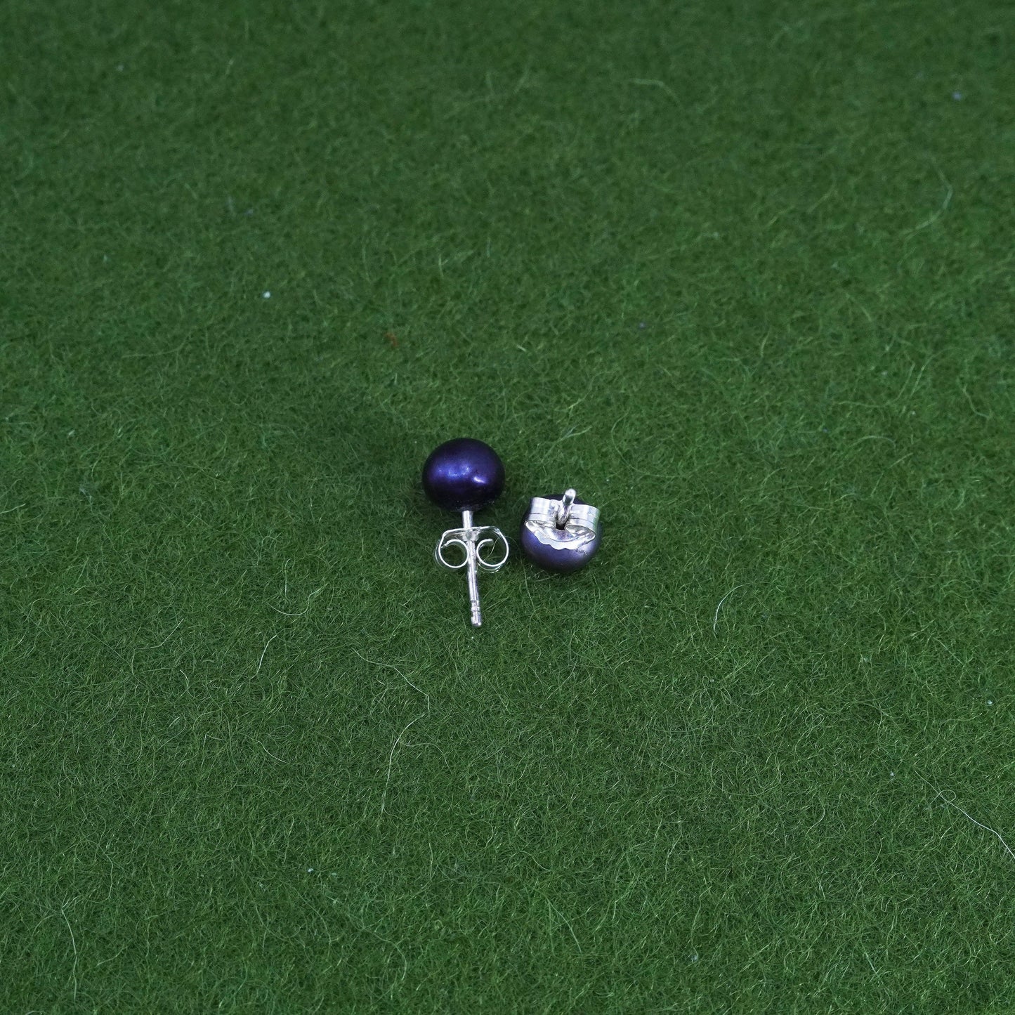 Vintage sterling silver earrings, 925 studs with black pearl