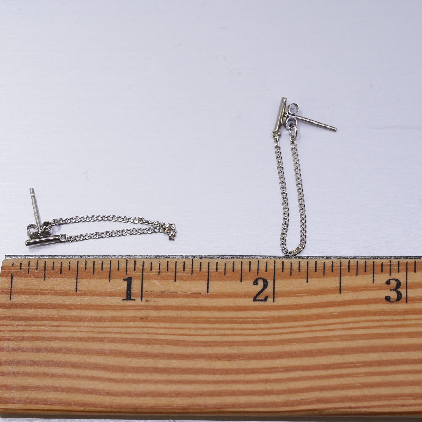 Vintage sterling silver handmade earrings, 925 studs with curb chain fringe