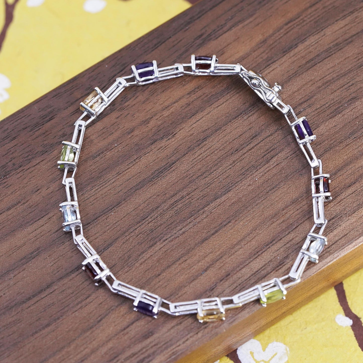6.75”, Sterling silver tennis bracelet, 925 link amethyst topaz peridot citrine